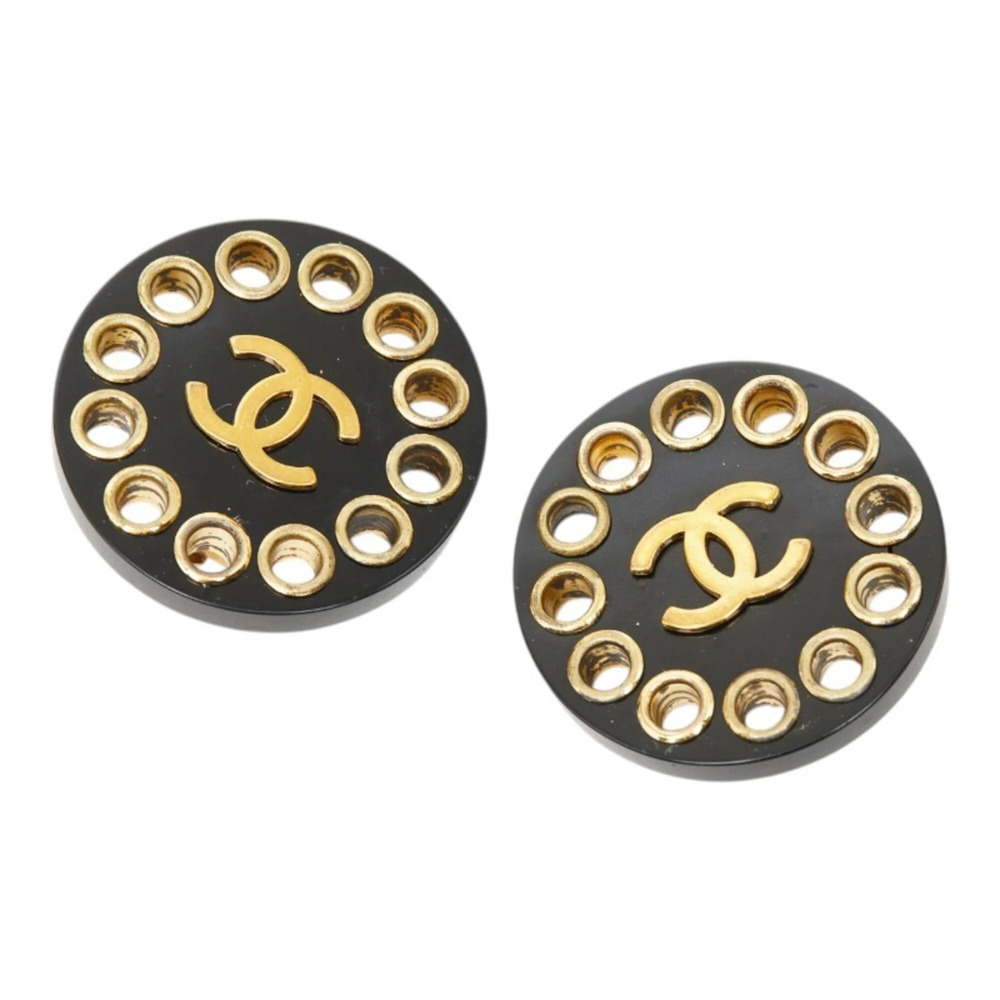 CHANEL Authentic Vintage Black Logo Earrings